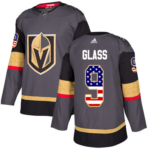 Men Adidas Golden Knights #9 Cody Glass Grey Home Authentic USA Flag Stitched NHL Jersey